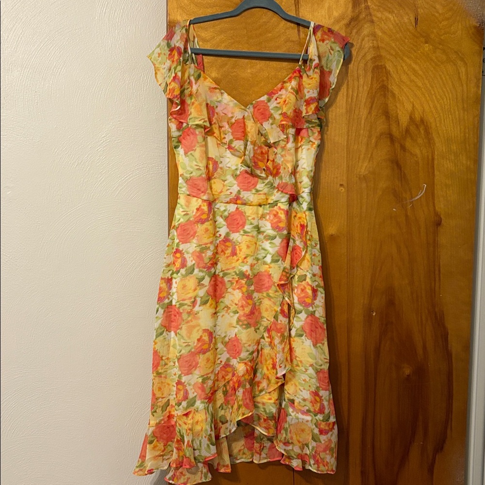 London Times Floral Asymmetrical Ruffle Dress Size 10